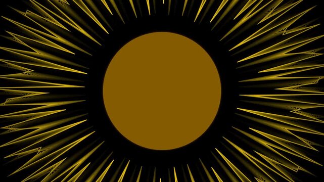 Abstract gold circle with radiating yellow geometric spikes on a black background