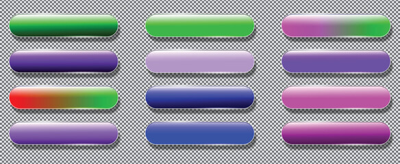 Colorful Glossy Rounded Web Buttons Set &ndash; Modern UI App Interface Elements Isolated on Transparent Background
