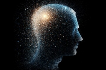 Fototapeta premium A silhouette of a human head filled with a galaxy of stars and cosmic elements, symbolizing imagination and creativity