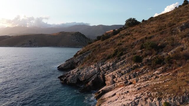 Aerial Perspective View of Albanian Riviera Rocky Coast