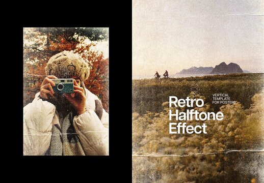 Retro Halftone Poster Photo Effect Mockup