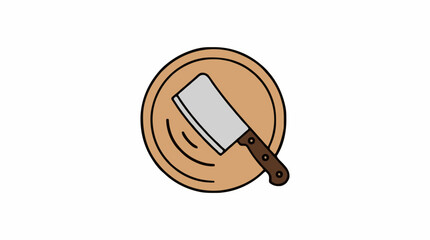 Fototapeta premium Cleaver Knife Resting on a Wooden Chopping Board with Rustic Handle and Simple White Background