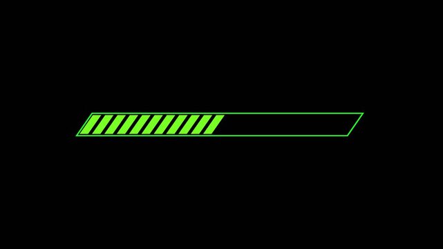 Futuristic Digital Loading Bar Animation on Black Background &ndash; Green Progress Bar Interface Seamless 4K Loop
