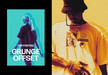 Grunge Offset Poster Photo Effect Mockup