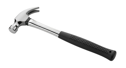 A shiny hammer with a black handle on a isolated on transparent background