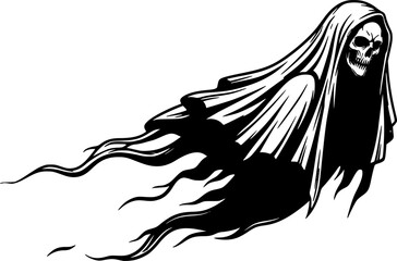 Fototapeta premium Dark ghost illustration, fantasy figure with veil, flow, spooky
