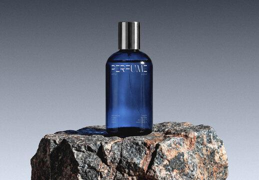 Glass Perfume Bottle Mockup on Stone Base
