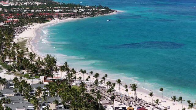 Punta Cana Skyline At Bavaro In Punta Cana Dominican Republic. Caribbean Skyline. Beach Landscape. Nature Seascape. Punta Cana Skyline In Bavaro In Punta Cana Dominican Republic. Scenic Palm Trees.