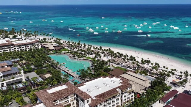 Punta Cana Skyline At Bavaro In Punta Cana Dominican Republic. Caribbean Skyline. Beach Landscape. Nature Seascape. Punta Cana Skyline In Bavaro In Punta Cana Dominican Republic. Scenic Palm Trees.