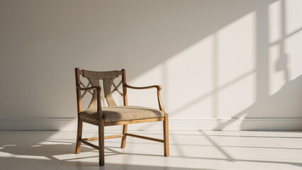 Fototapeta premium Wooden armchair bathed in soft sunlight indoors