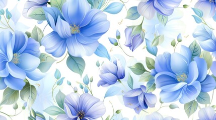 Fototapeta premium Beautiful Blue Floral Pattern with Delicate Leaves and Soft Color Shades for Elegant Designs and Creative Projects