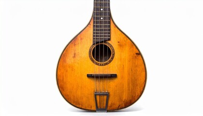 Obraz premium Amber Wooden Mandolin with Teardrop Body, Round Sound Hole, and Eight Strings
