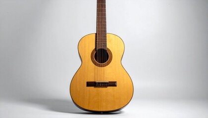 Obraz premium Classical Acoustic Guitar with Natural Wood Finish, Six Strings, and Central Sound Hole