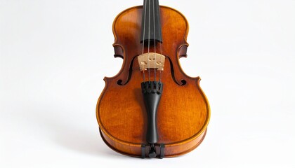 Fototapeta premium Elegant Wooden Violin with Strings and Fingerboard on White Background for Classical Music