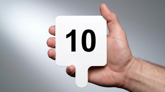 Hand Holding Small White Score Card with Number 10 - Perfect Score Concept