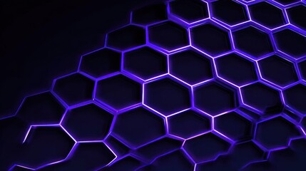 Fototapeta premium Glowing geometric hexagonal pattern forms an abstract dark background texture.