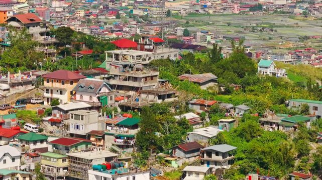Cinematic medium tele view of Quirino Hill Lower in Baguio Benguet Philippines