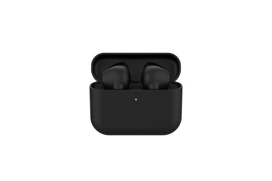 Modern wireless earbuds headphones isolated on white background. 3d illustration