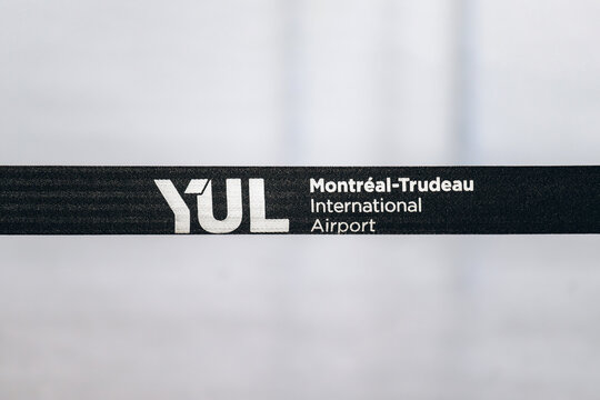 Montreal, Canada - August 25, 2025: YUL Montreal Trudeau International Airport logo sign inside the terminal