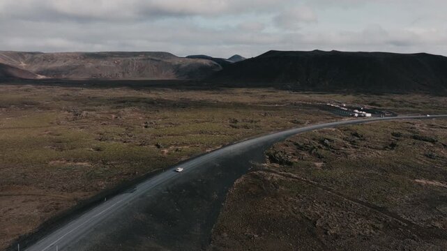 Cinematic drone view of the rugged Iceland coastline. Remote Nordic landscape and wild nature concept. nature road.