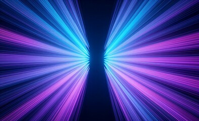 Fototapeta premium Vibrant blue and purple light rays burst outward from a dark center.
