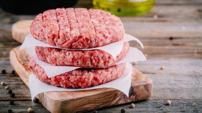 Ingredients for the burgers: raw minced beef schnitzels
