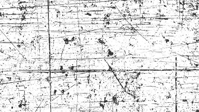 Abstract vector grunge texture overlay with deep scratches and scattered debris, creating a worn and distressed surface effect on transparent background