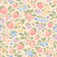 Pastel spring seamless pattern with flowers bunnies chicks butterflies and easter elements watercolor style background