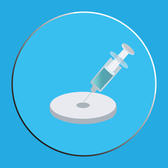 3D Isometric Illustration of a Medical Syringe with Liquid Injection in a Blue Circle.