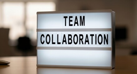 Fototapeta premium Team Collaboration Lightbox Sign in Bright Modern Office Workspace