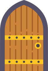 Naklejka premium Medieval wooden door with iron hinges and a golden knob