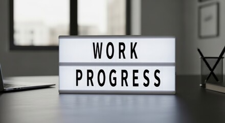Fototapeta premium Work In Progress Sign on Desk in Modern Office, Business Concept