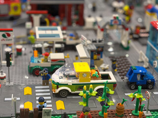 Fototapeta premium Miniature lego city street scene