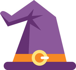 Naklejka premium Purple pointed hat with orange band and yellow buckle for halloween magic