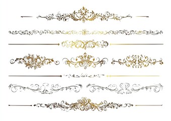 Obraz premium Intricate gold and silver ornamental dividers in various designs on a white background