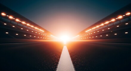 Fototapeta premium Empty stadium, bathed in warm light, from the field. Dramatic perspective, night sky