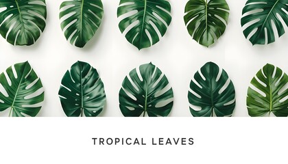 Obraz premium A collection of vibrant tropical leaves on a clean white background