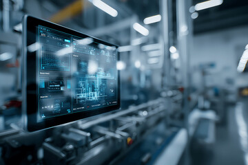 Fototapeta premium Industrial Production Line With Precision Monitoring Overlay