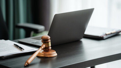Close up Mallet of the judge at law firm of courtroom