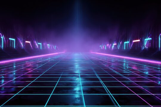 Retro 80s Neon Runway with Vaporwave Glow