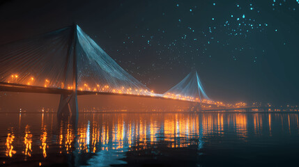 Obraz premium Digital Bridge of Light Over Calm Water