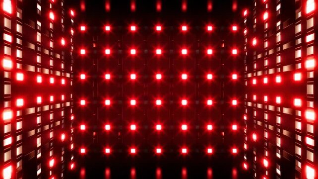 Vibrant red glowing LED light wall panels in a dark futuristic studio or immersive club setting