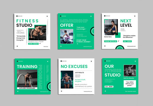 Modern Fitness Studio Social Media Post Template Layout