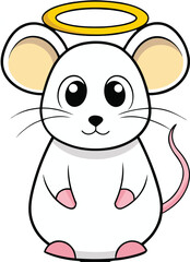 Obraz premium White Angelic Mouse Vector Icon with Halo for April Fools Prank