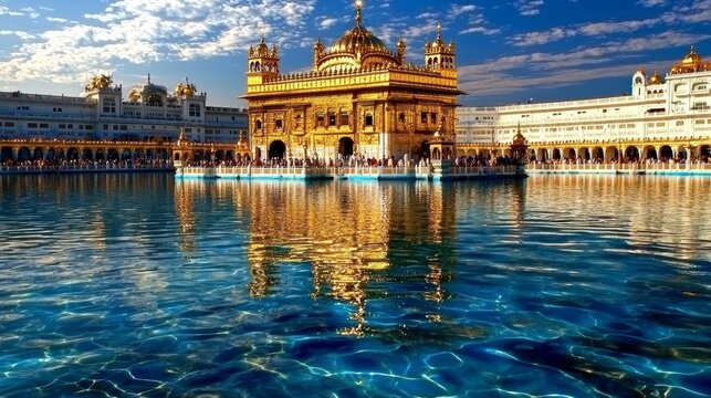 Golden Temple Harmandir Sahib Reflection at Sunrise in Amritsar, India