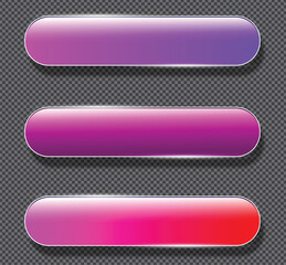 Three rounded gradient buttons on a dark grey transparent background