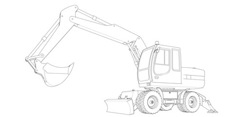 excavator symbol sketch 3d illustration
