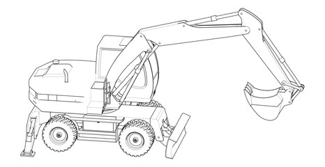 excavator symbol sketch 3d illustration