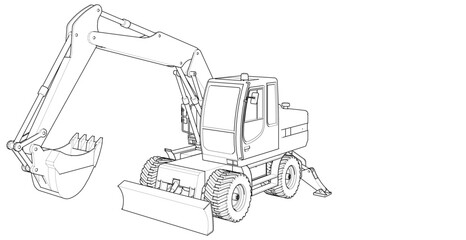 excavator symbol sketch 3d illustration