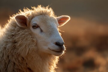 Obraz premium Sheep Closeup Golden Hour Sun Rustic Bokeh